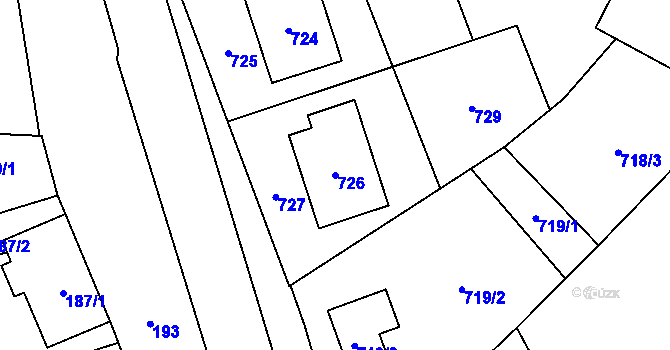 Parcela st. 726 v KÚ Dub nad Moravou, Katastrální mapa