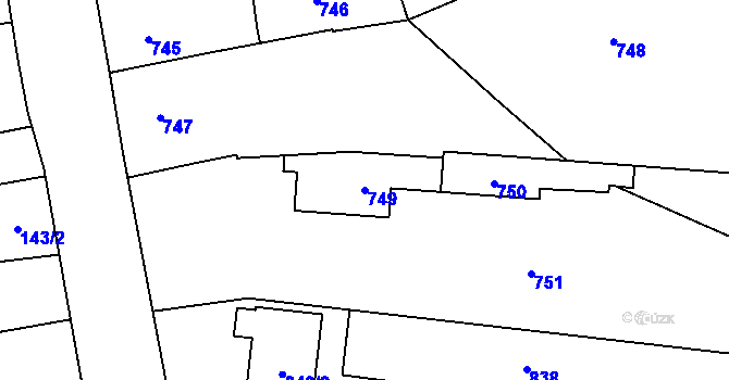 Parcela st. 749 v KÚ Dub nad Moravou, Katastrální mapa