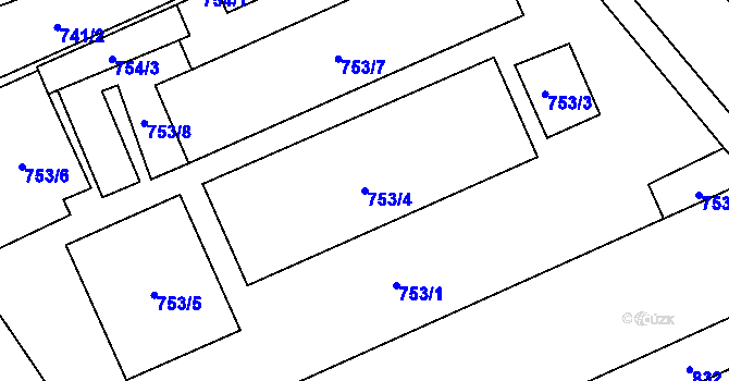 Parcela st. 753/4 v KÚ Dub nad Moravou, Katastrální mapa