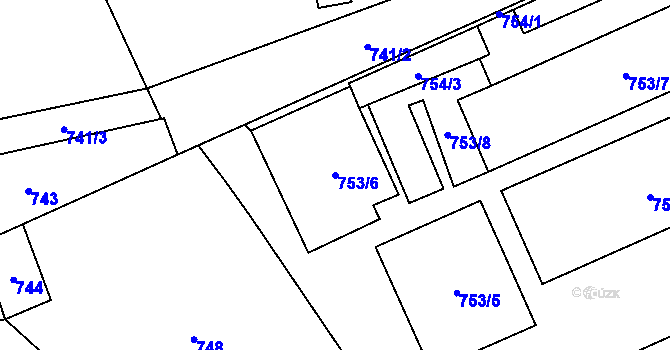 Parcela st. 753/6 v KÚ Dub nad Moravou, Katastrální mapa