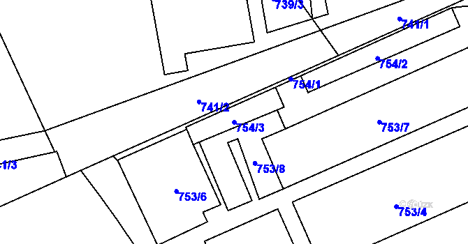 Parcela st. 754/3 v KÚ Dub nad Moravou, Katastrální mapa