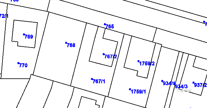 Parcela st. 767/2 v KÚ Dub nad Moravou, Katastrální mapa