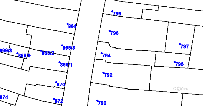 Parcela st. 794 v KÚ Dub nad Moravou, Katastrální mapa