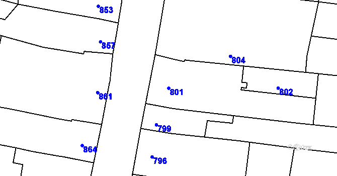 Parcela st. 801 v KÚ Dub nad Moravou, Katastrální mapa