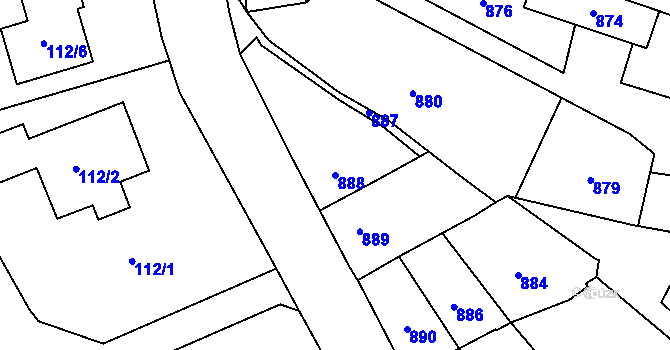 Parcela st. 888 v KÚ Dub nad Moravou, Katastrální mapa