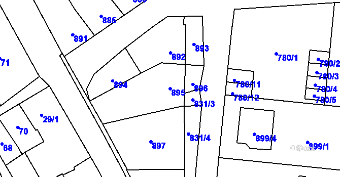 Parcela st. 895 v KÚ Dub nad Moravou, Katastrální mapa