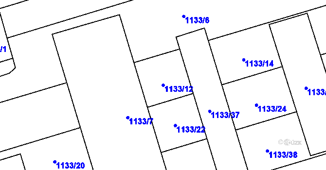 Parcela st. 1133/12 v KÚ Dub nad Moravou, Katastrální mapa