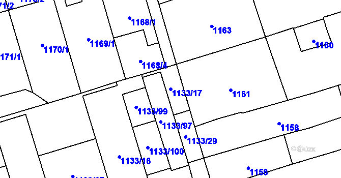 Parcela st. 1133/17 v KÚ Dub nad Moravou, Katastrální mapa