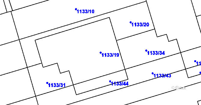 Parcela st. 1133/19 v KÚ Dub nad Moravou, Katastrální mapa