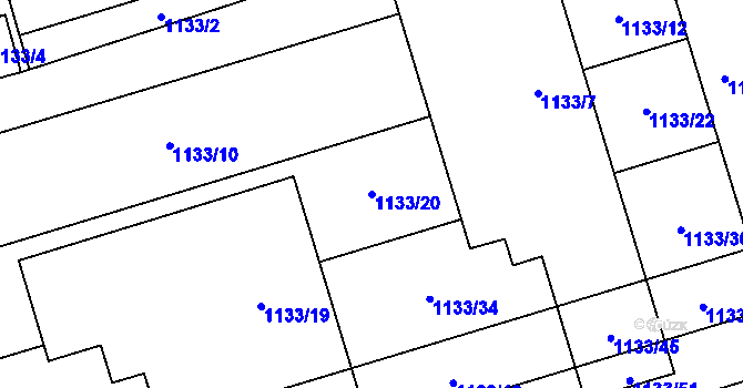 Parcela st. 1133/20 v KÚ Dub nad Moravou, Katastrální mapa