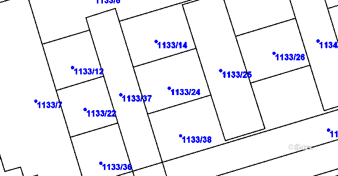 Parcela st. 1133/24 v KÚ Dub nad Moravou, Katastrální mapa