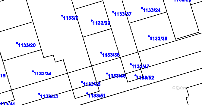 Parcela st. 1133/36 v KÚ Dub nad Moravou, Katastrální mapa