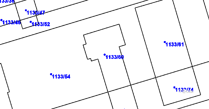 Parcela st. 1133/60 v KÚ Dub nad Moravou, Katastrální mapa