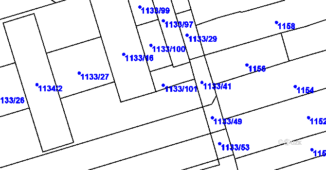 Parcela st. 1133/101 v KÚ Dub nad Moravou, Katastrální mapa