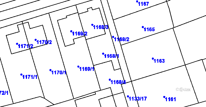 Parcela st. 1168/1 v KÚ Dub nad Moravou, Katastrální mapa