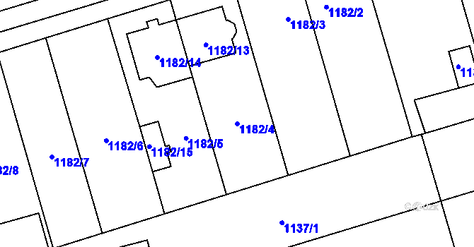 Parcela st. 1182/4 v KÚ Dub nad Moravou, Katastrální mapa