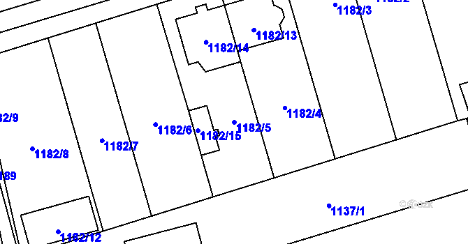 Parcela st. 1182/5 v KÚ Dub nad Moravou, Katastrální mapa