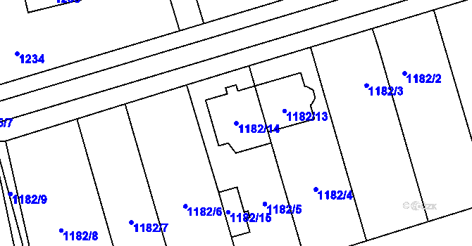 Parcela st. 1182/14 v KÚ Dub nad Moravou, Katastrální mapa
