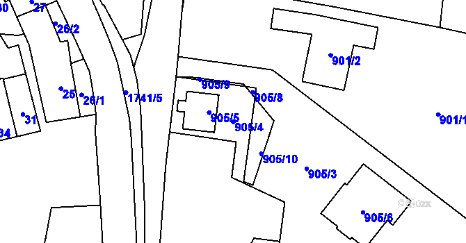 Parcela st. 905/4 v KÚ Dub nad Moravou, Katastrální mapa