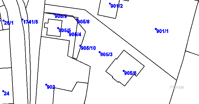 Parcela st. 905/3 v KÚ Dub nad Moravou, Katastrální mapa