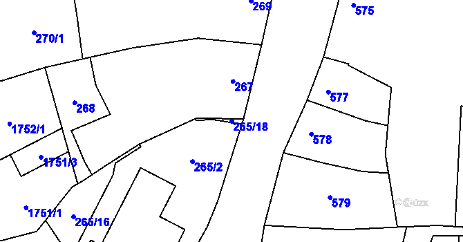 Parcela st. 265/18 v KÚ Dub nad Moravou, Katastrální mapa