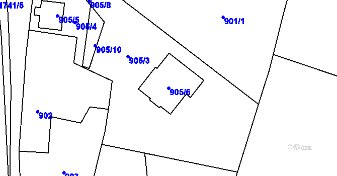 Parcela st. 905/6 v KÚ Dub nad Moravou, Katastrální mapa