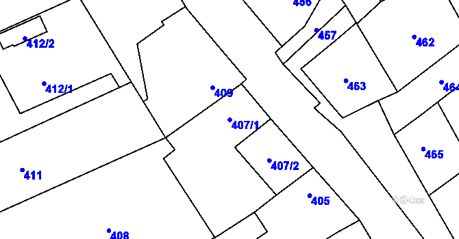 Parcela st. 407/1 v KÚ Dub nad Moravou, Katastrální mapa