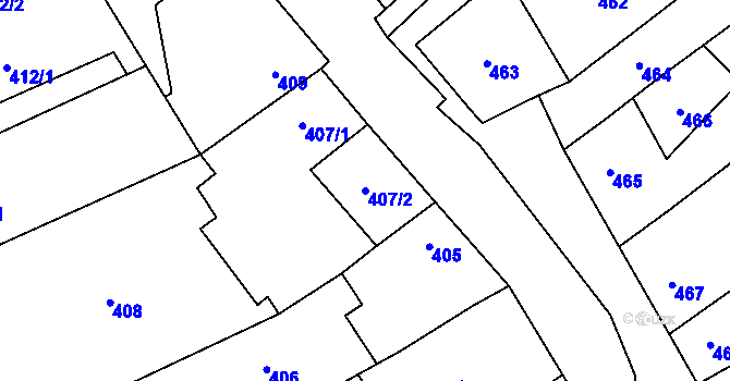 Parcela st. 407/2 v KÚ Dub nad Moravou, Katastrální mapa