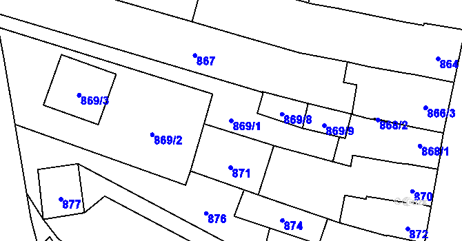 Parcela st. 869/1 v KÚ Dub nad Moravou, Katastrální mapa