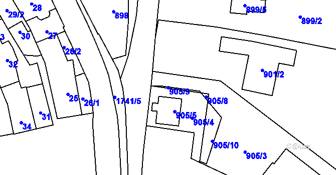 Parcela st. 905/9 v KÚ Dub nad Moravou, Katastrální mapa