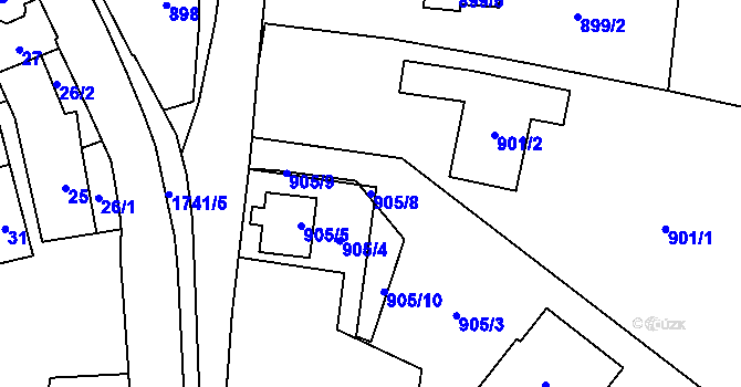 Parcela st. 905/8 v KÚ Dub nad Moravou, Katastrální mapa