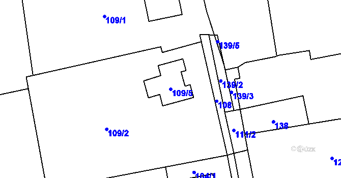 Parcela st. 109/5 v KÚ Dub nad Moravou, Katastrální mapa