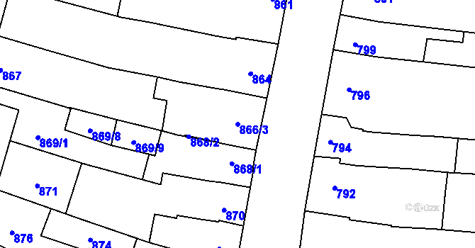 Parcela st. 866/3 v KÚ Dub nad Moravou, Katastrální mapa