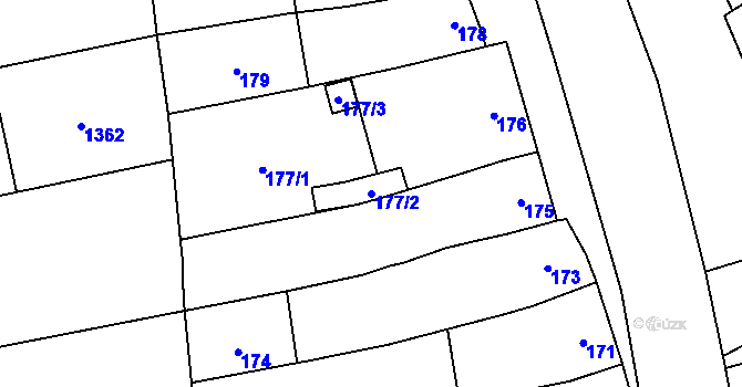 Parcela st. 177/2 v KÚ Dub nad Moravou, Katastrální mapa