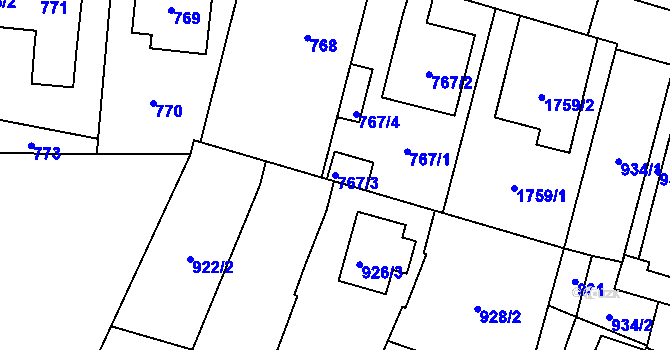 Parcela st. 767/3 v KÚ Dub nad Moravou, Katastrální mapa