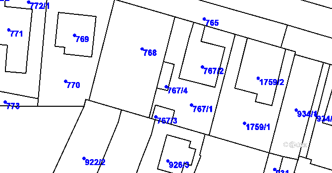 Parcela st. 767/4 v KÚ Dub nad Moravou, Katastrální mapa