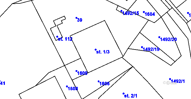 Parcela st. 1/3 v KÚ Dražejov u Dubé, Katastrální mapa