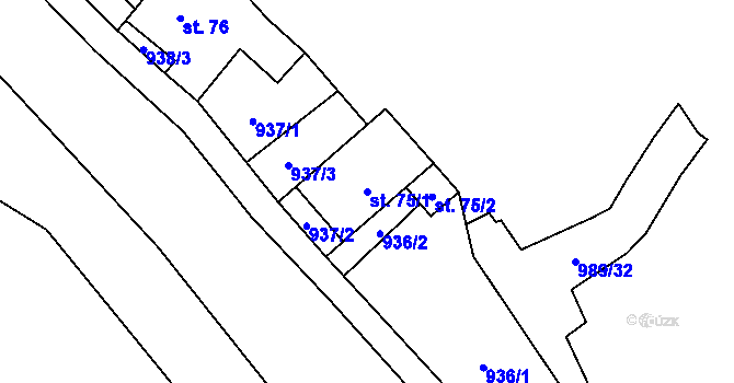 Parcela st. 75/1 v KÚ Dražejov u Dubé, Katastrální mapa
