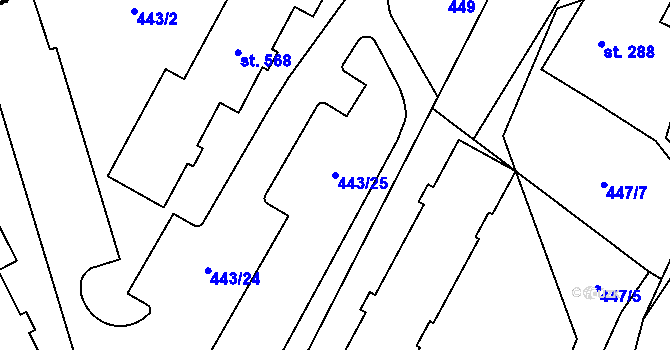 Parcela st. 443/25 v KÚ Dubá, Katastrální mapa