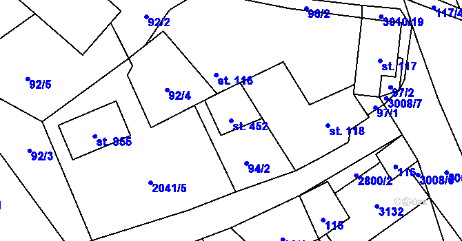 Parcela st. 452 v KÚ Dubá, Katastrální mapa