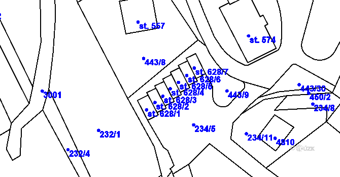 Parcela st. 628/4 v KÚ Dubá, Katastrální mapa