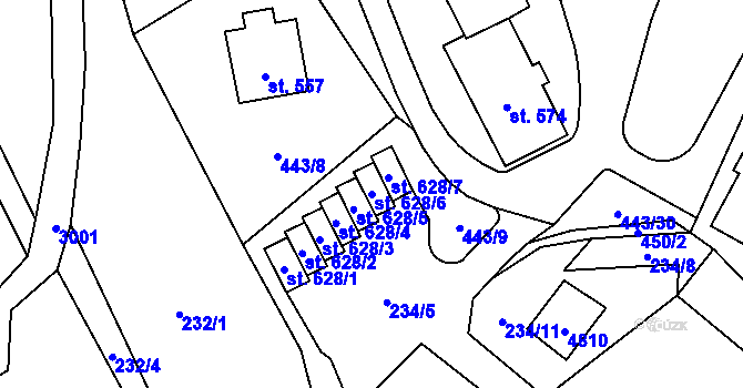 Parcela st. 628/6 v KÚ Dubá, Katastrální mapa