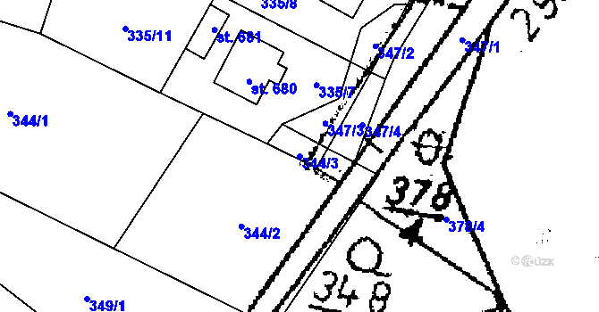 Parcela st. 344/3 v KÚ Dubá, Katastrální mapa
