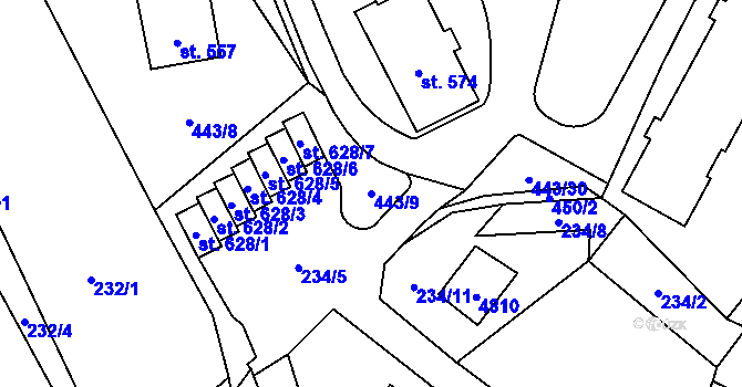 Parcela st. 443/9 v KÚ Dubá, Katastrální mapa