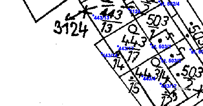 Parcela st. 443/14 v KÚ Dubá, Katastrální mapa