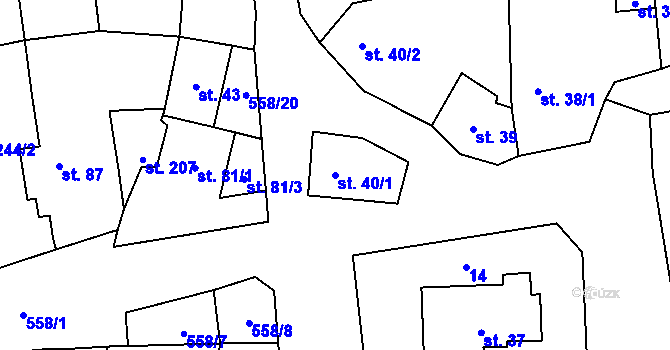 Parcela st. 40/1 v KÚ Dubany, Katastrální mapa