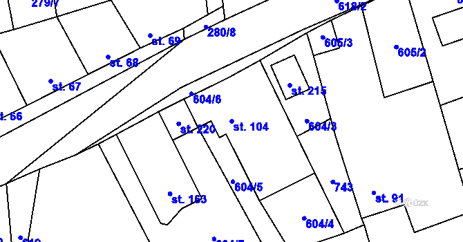 Parcela st. 104 v KÚ Dubany, Katastrální mapa