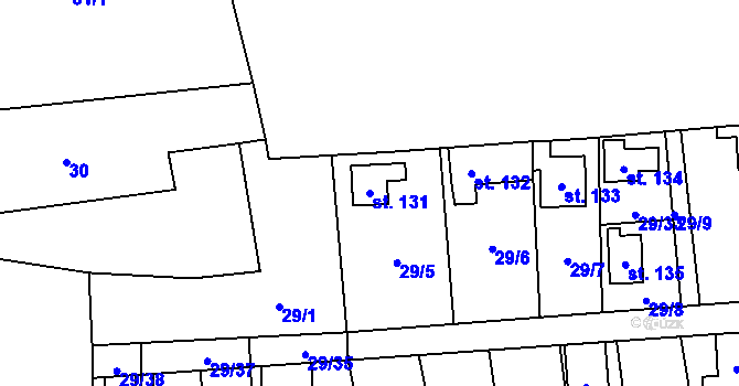 Parcela st. 131 v KÚ Dubany, Katastrální mapa