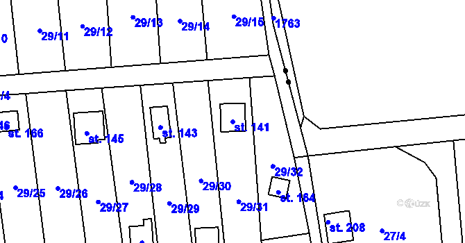 Parcela st. 141 v KÚ Dubany, Katastrální mapa