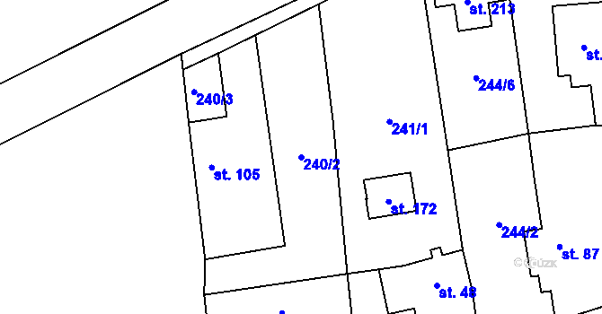 Parcela st. 240/2 v KÚ Dubany, Katastrální mapa